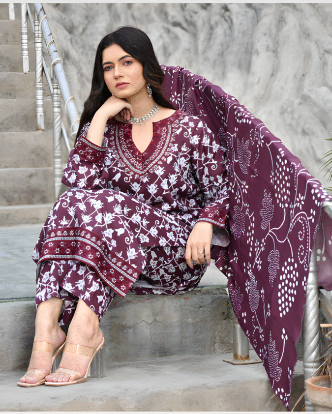 Premium 3-Piece Printed Bana Dhora Suit