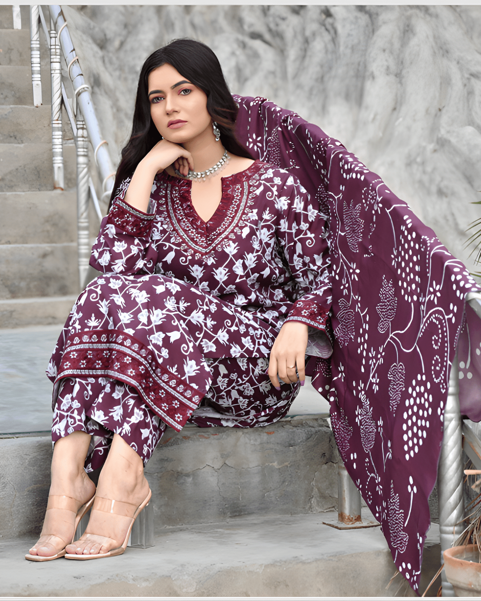 Premium 3-Piece Printed Bana Dhora Suit