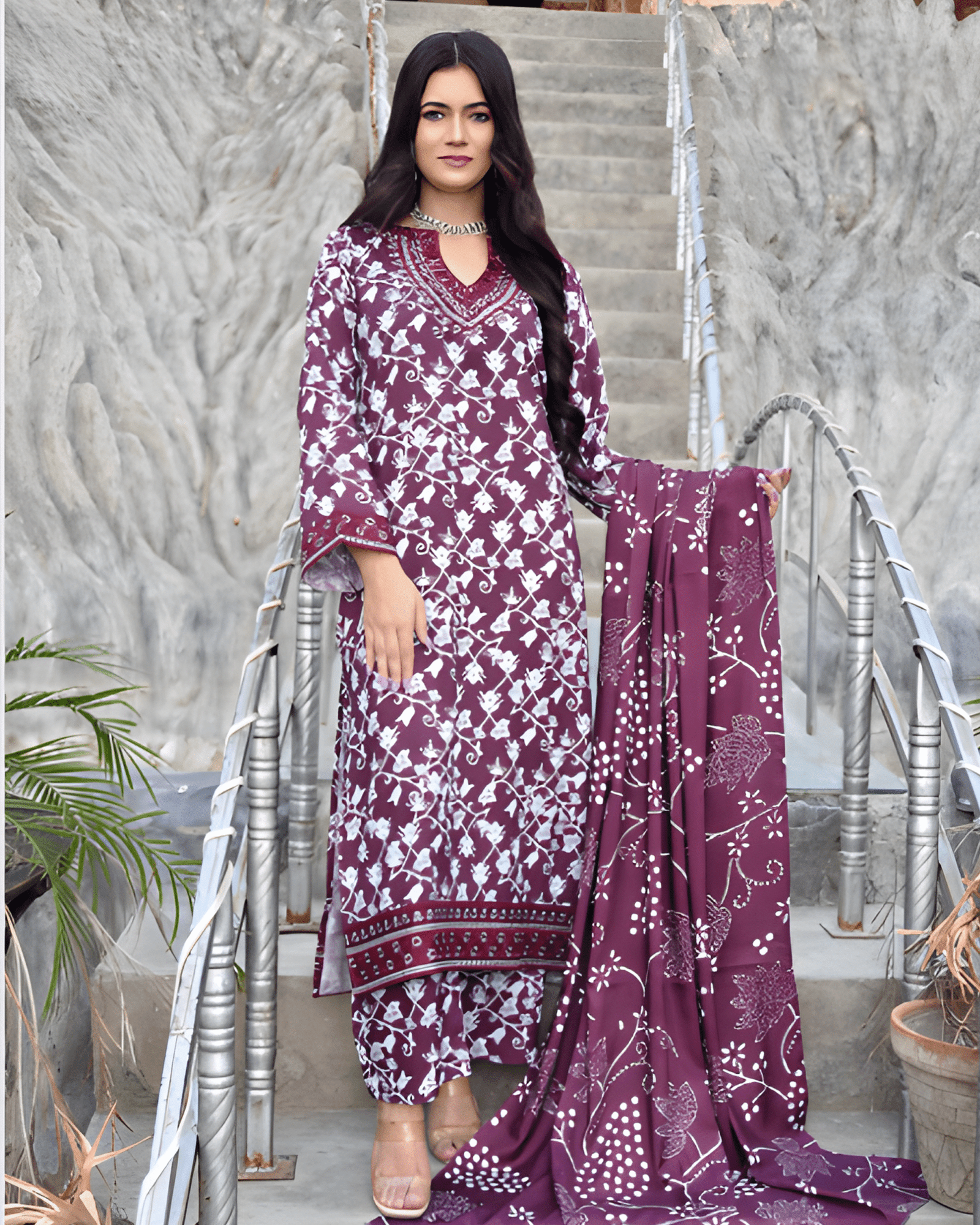 Premium 3-Piece Printed Bana Dhora Suit – Stylish Winter Outfit - Image 2