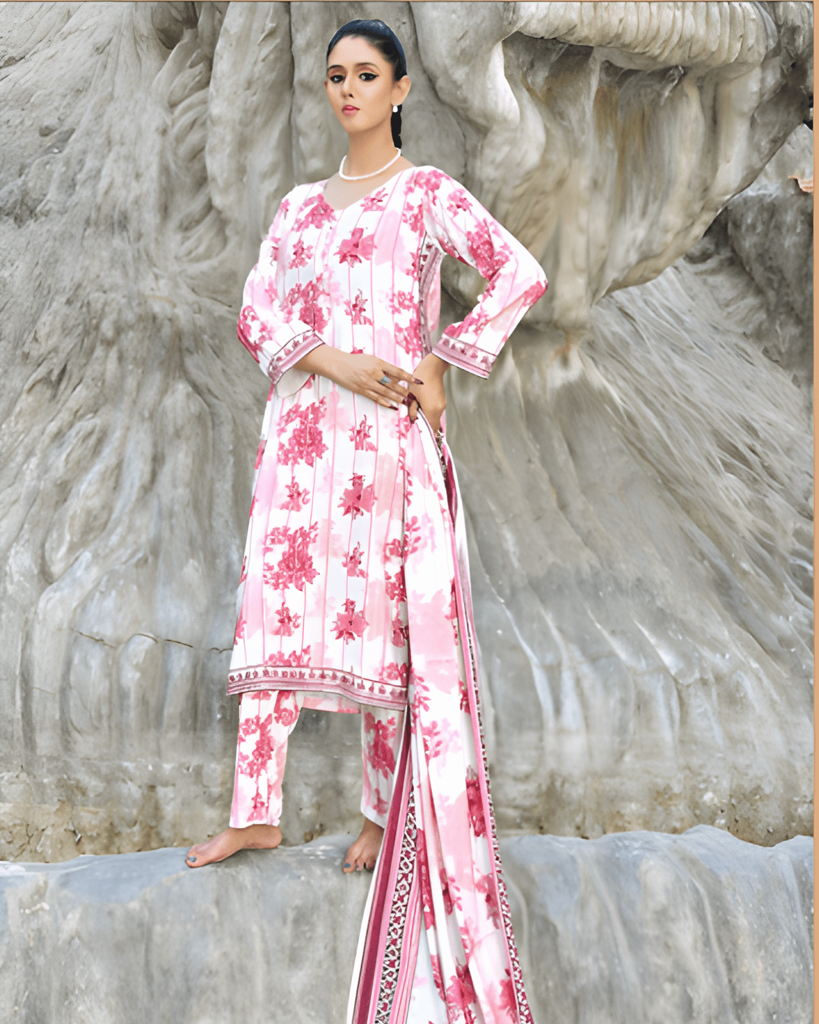 Bana Dhora  Pink & White Dress – Ready-to-Wear Premium Outfit for Women - Image 3