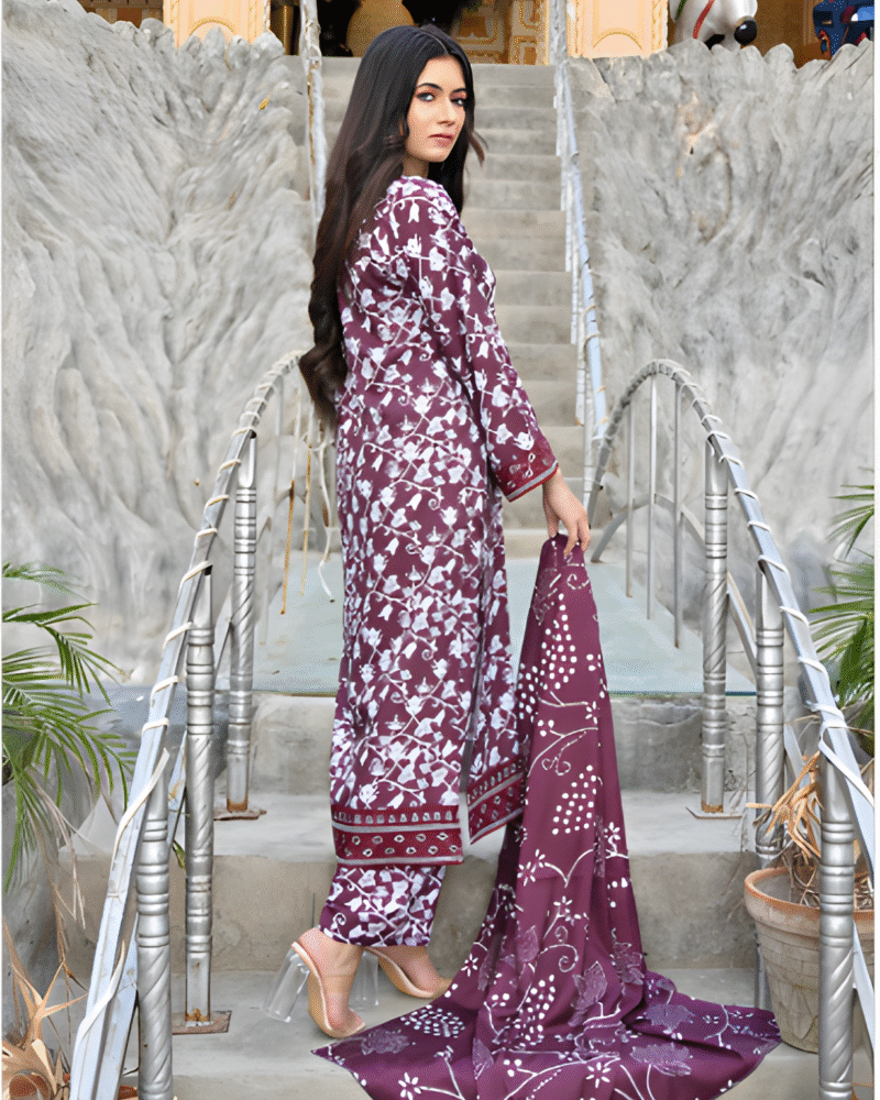 Premium 3-Piece Printed Bana Dhora Suit – Stylish Winter Outfit - Image 3