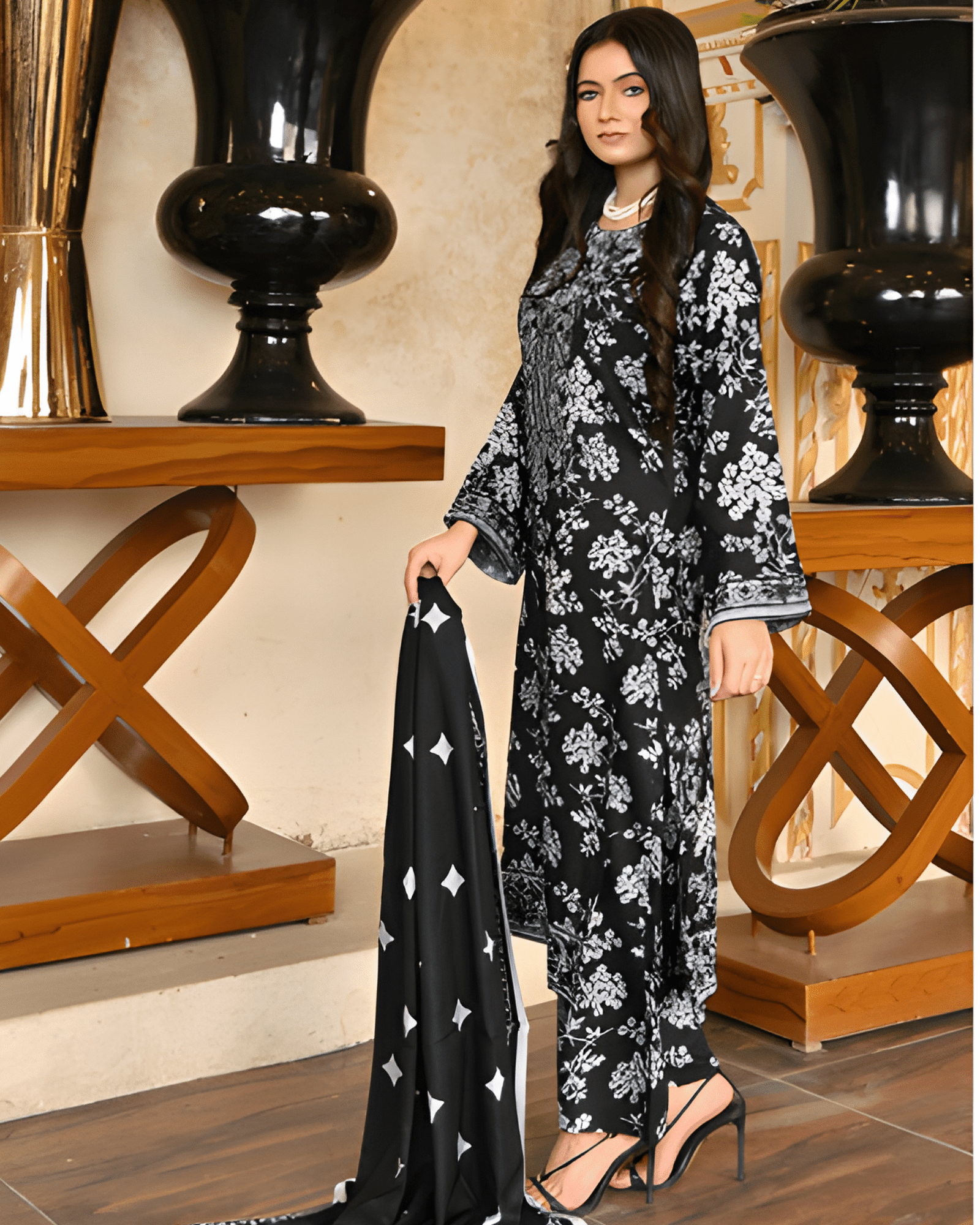 Premium Bana Dhora 3-Piece Printed Suit – Luxury Winter Collection for Ladies - Image 3