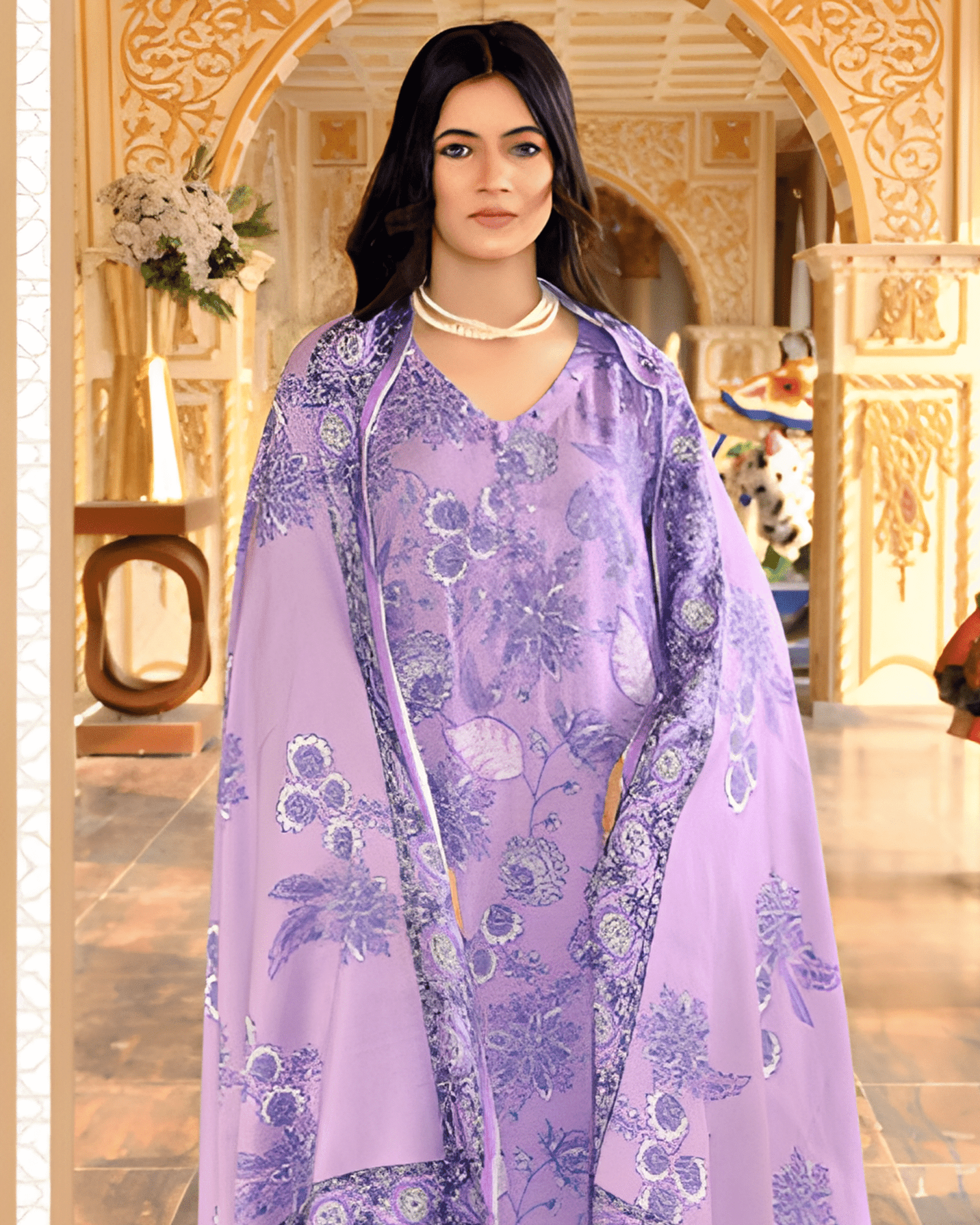 Beautiful Bana Dhora Printed 3-Piece Outfit – Trendy Winter Look - Image 3