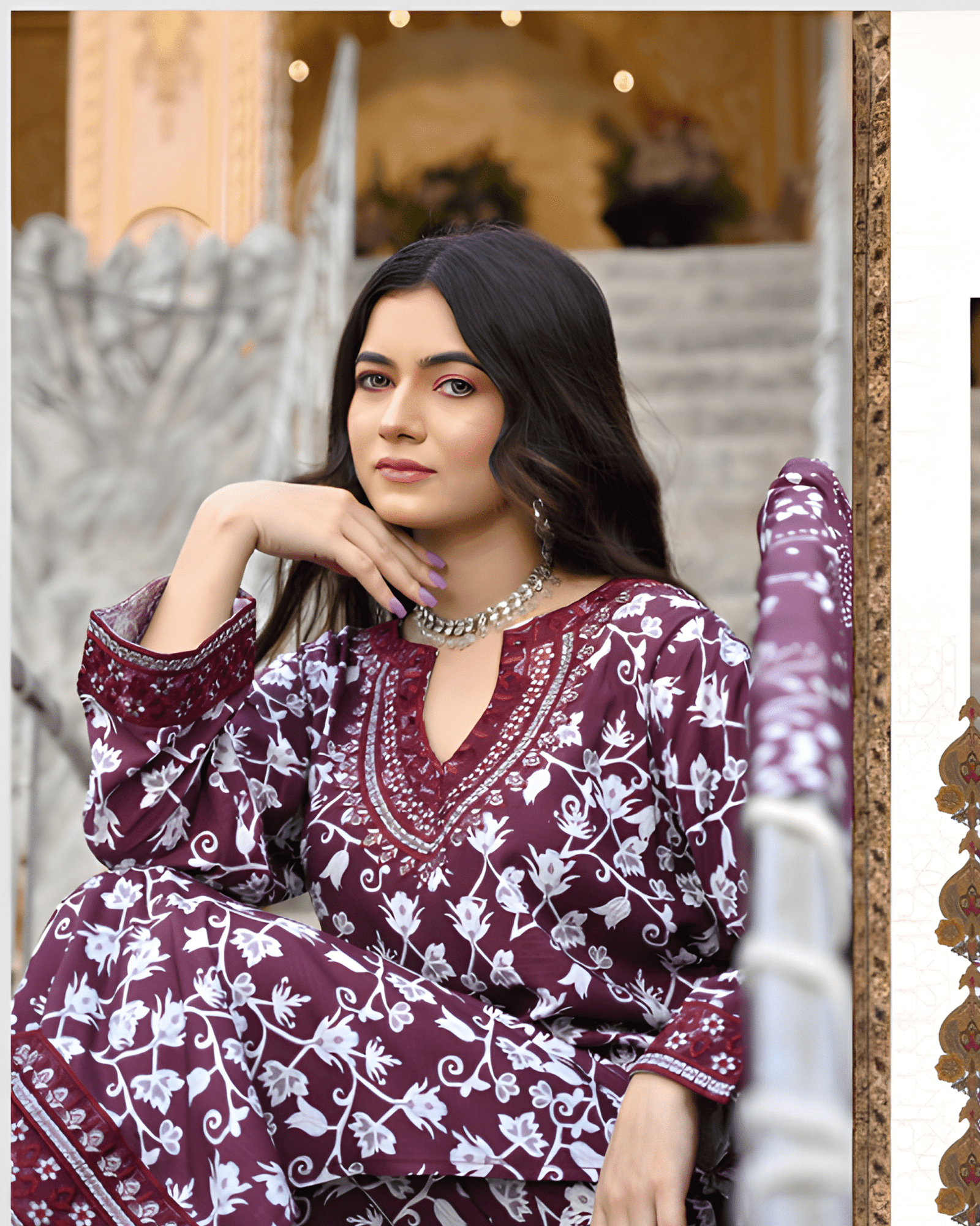 Premium 3-Piece Printed Bana Dhora Suit – Stylish Winter Outfit - Image 4