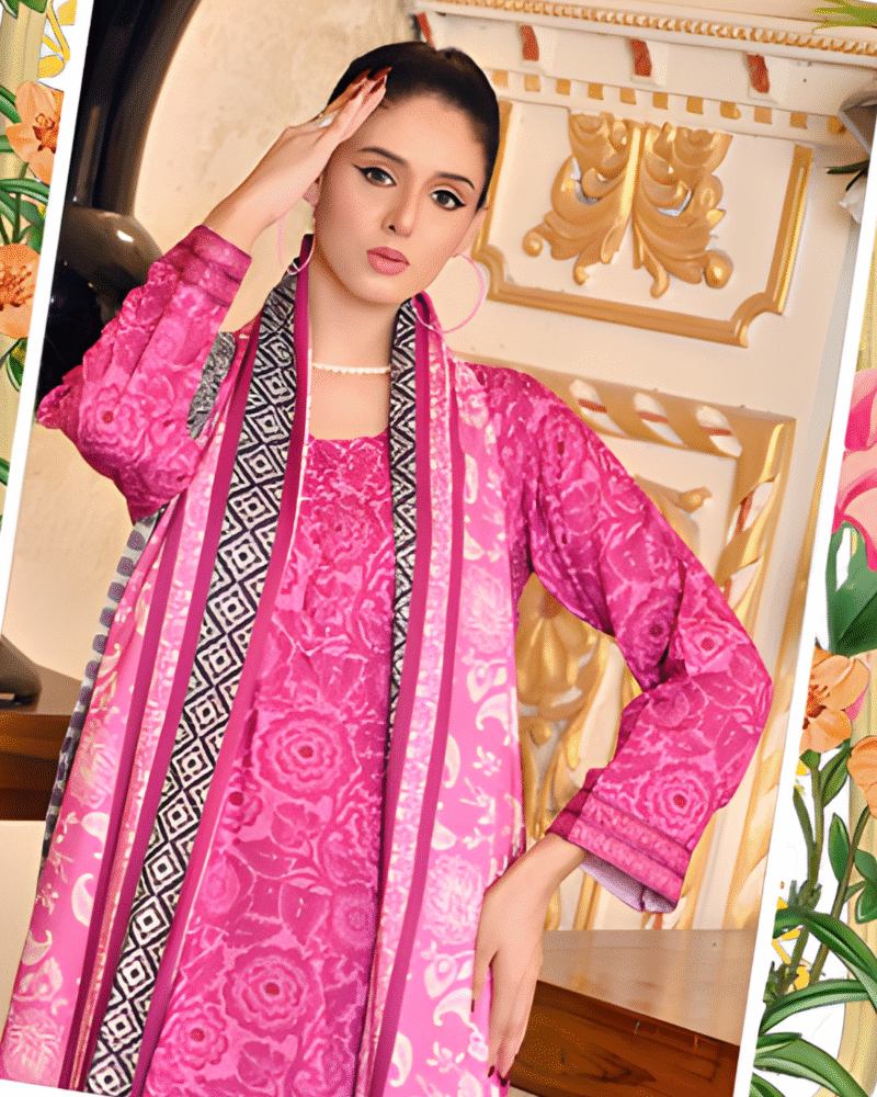 Exclusive Bana Dhora 3-Piece Printed Outfit – Luxury Winter Dress Collection - Image 3
