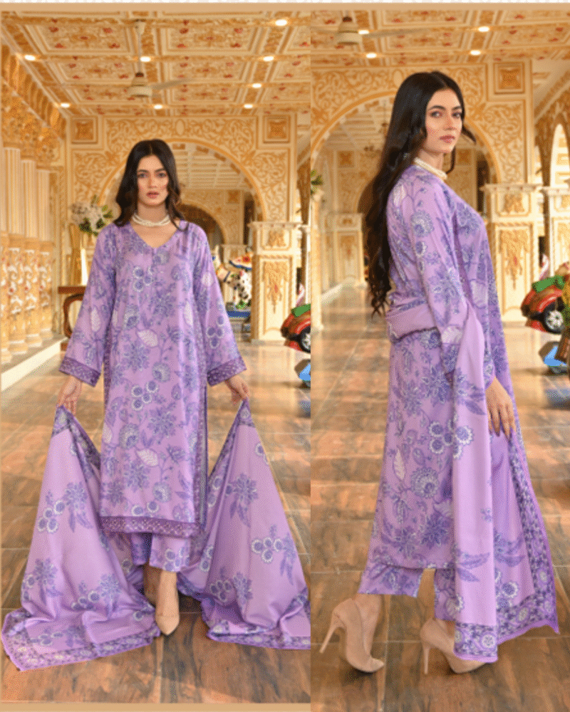 Beautiful Bana Dhora Printed 3-Piece Outfit – Trendy Winter Look - Image 2