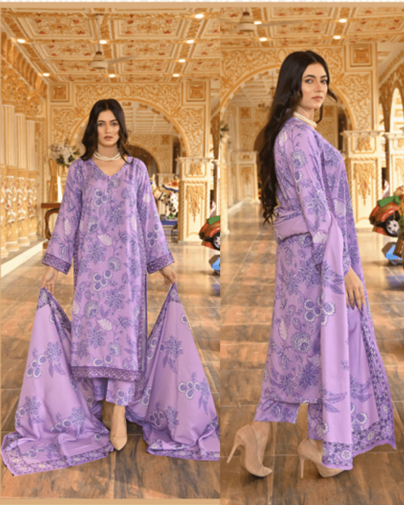 Beautiful Bana Dhora Printed 3-Piece Outfit – Trendy Winter Look - Image 2