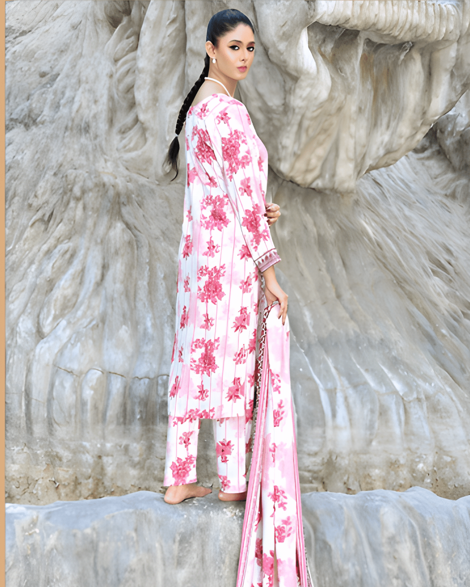 Bana Dhora  Pink & White Dress – Ready-to-Wear Premium Outfit for Women - Image 4